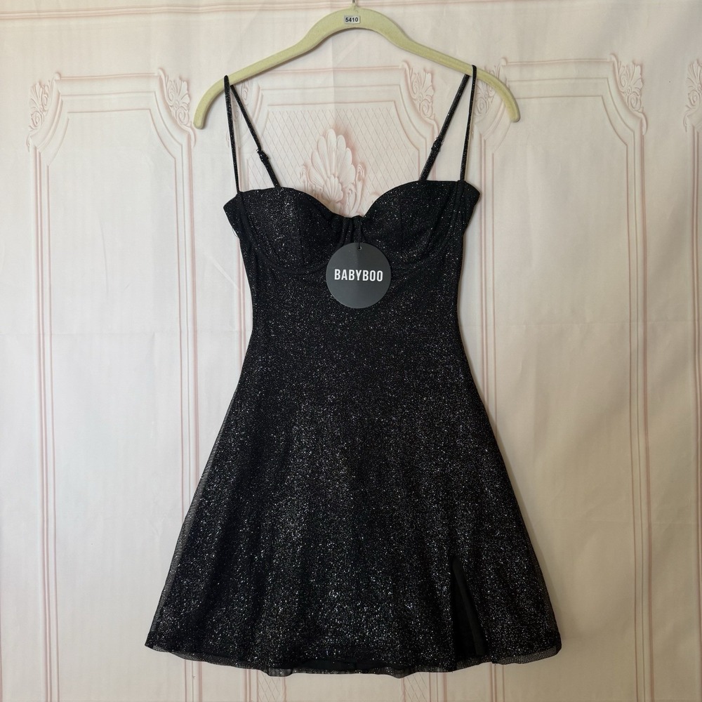 Babyboo Pixi Mini Dress Sparkle Black Size Small NWT